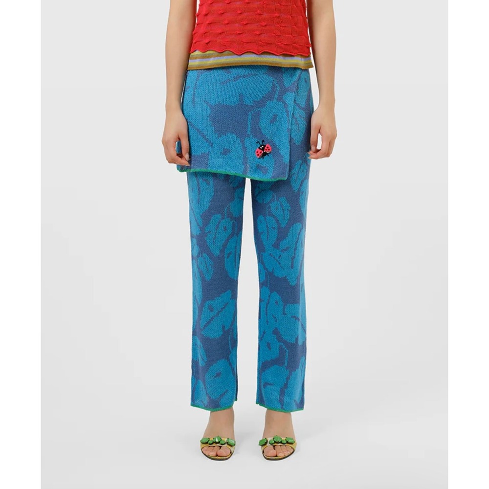 YanYan $420 Monstera Double Layer Apron with Pant Blue Size Small Linen